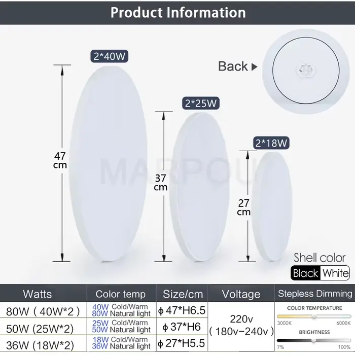 MARPOU plafonnier intelligent lampe à LED pour chambre plafonniers avec télécommande lumières LED à 
