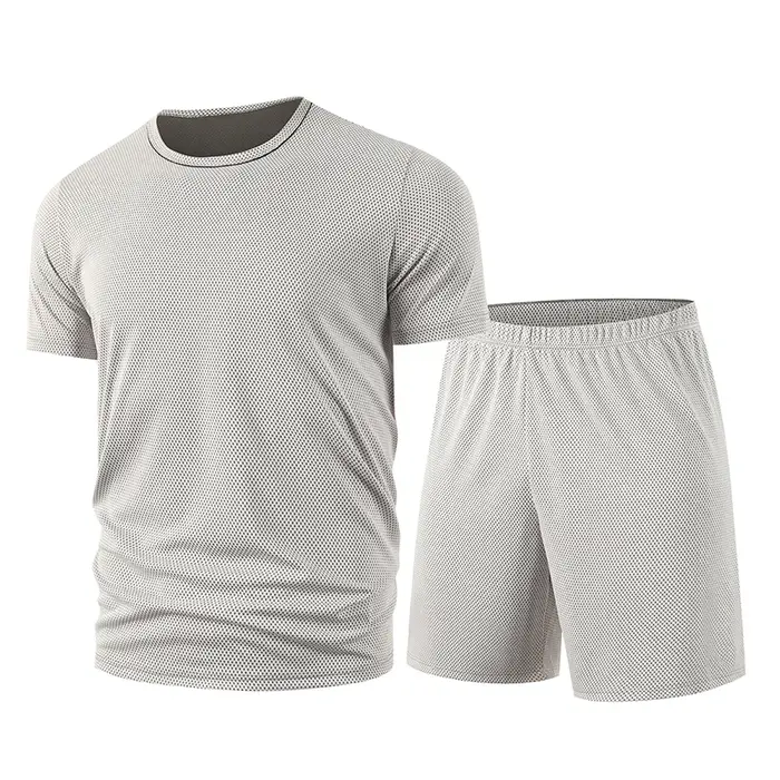 Ensemble d'été 2 pièces en maille multicolore pour hommes, short à manches courtes, T-shirt de sport