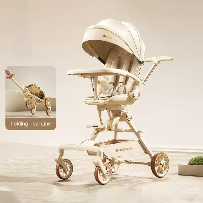 Poussette pour bébés s'asseyant ou s'allongeant, légère, pliage en un clic, vue dégagée avec plateau et repose-pieds pour enfants occasions spéciales