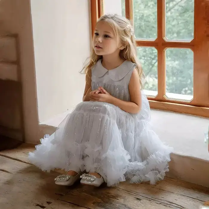Robe de princesse en tulle à paillettes pour fille, sans manches, mignonne, pour spectacle, bal de p