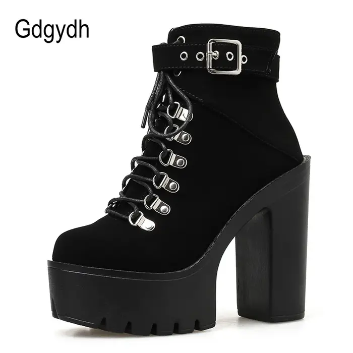 Gdgydh à lacets femmes bottes plate-forme boucle botte Cosplay chaussures talon épais automne bottes