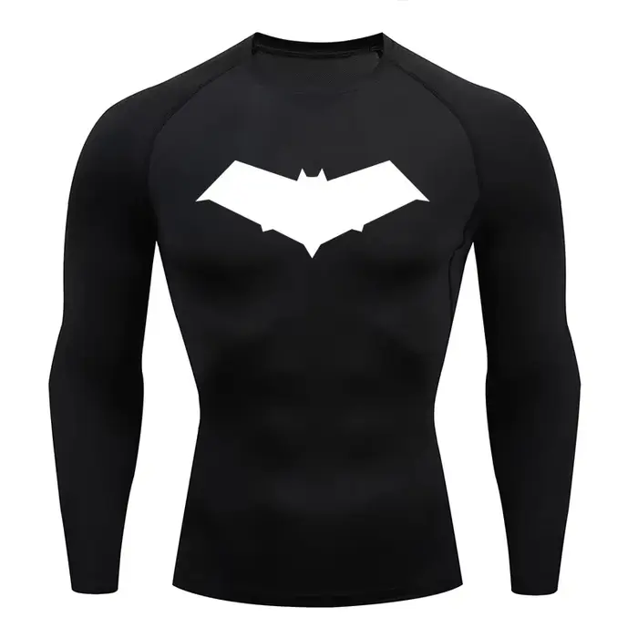 T-Shirt de Compression pour hommes, imprimé chauve-souris, séchage rapide, haut d'entraînement, Fitn