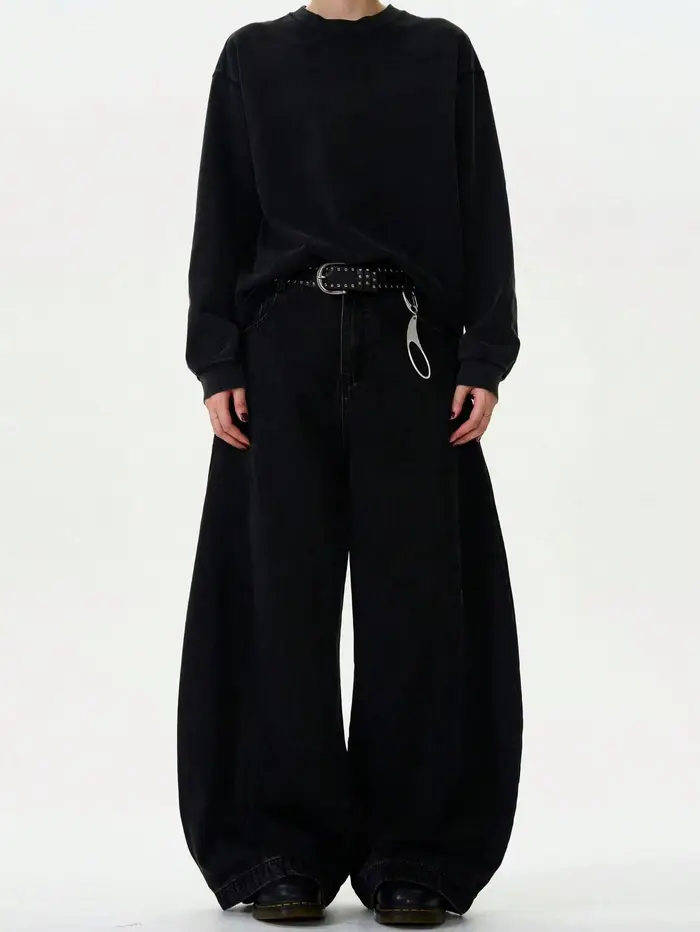 Jeans pour hommes Printemps-Été, style urbain, coupe américaine ample à jambe large, en denim à coup