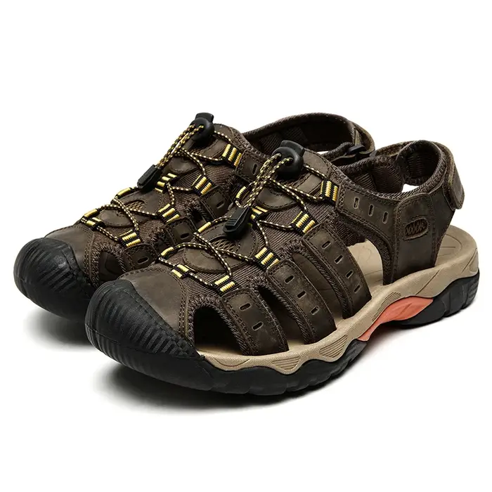 Sandales Parker fermées en cuir véritable pour hommes, chaussures de plage, extérieur, été, en amont