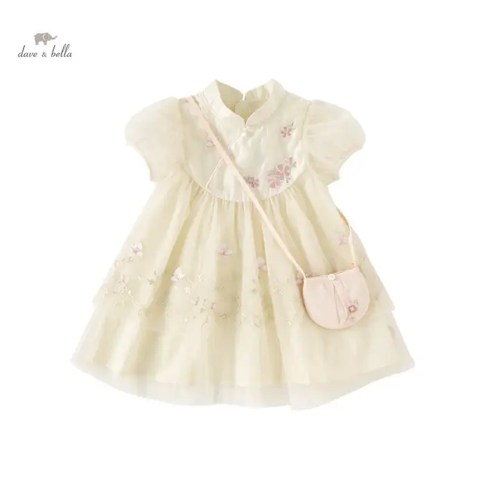 Dave Bella fille robe de princesse 2025 nouvel été enfants bébé manches courtes maille mignon doux c
