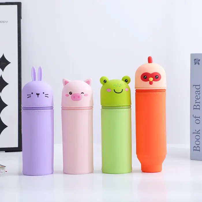 Trousse à crayons télescopique en Silicone, 1 pièce, animaux Kawaii, sac de papeterie de grande capa