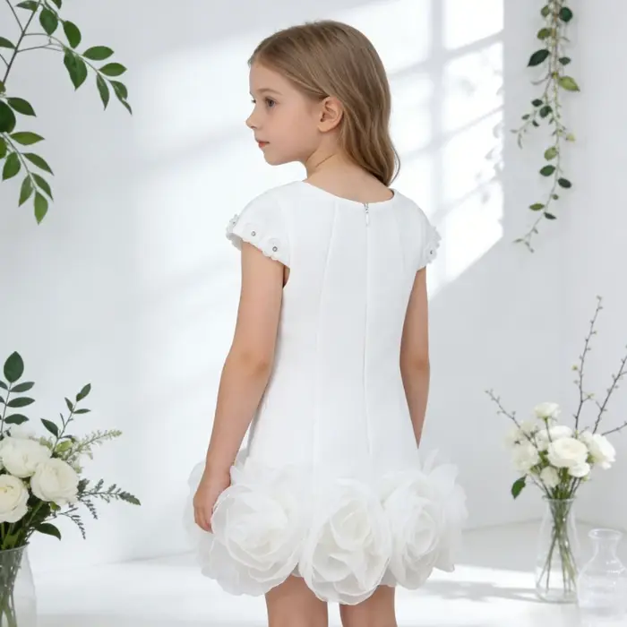 Robe Blanche pour Filles 2026, Nouvelle Robe de Princesse en Coton à Couches d'Air pour Enfants, Ten