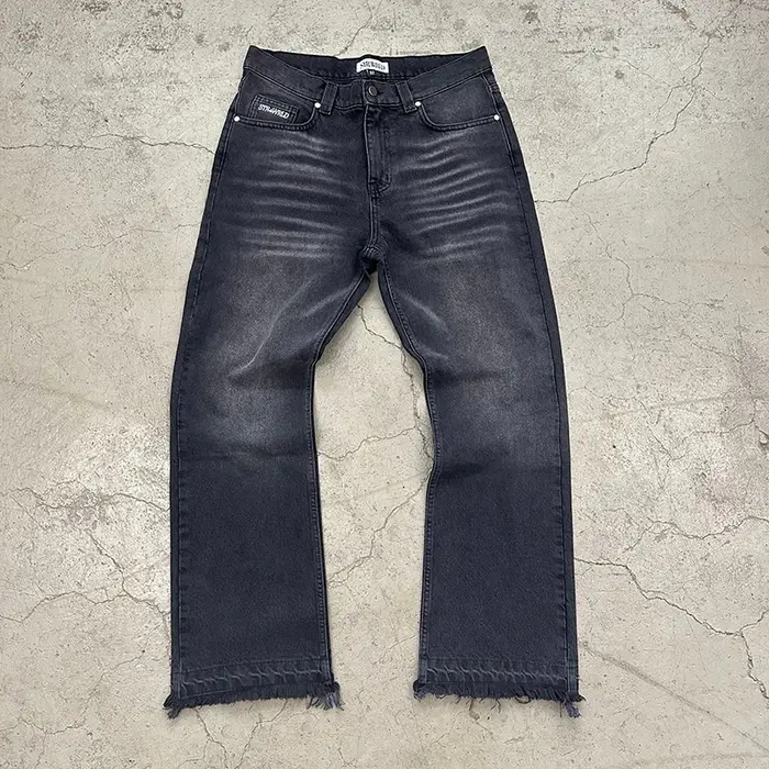 Jean unisexe coupe droite délavé style décontracté streetwear, effet vieilli rétro, nouvelle collect