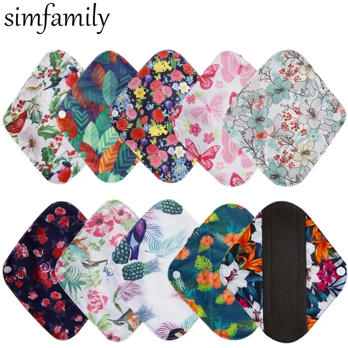 Serviettes hygiéniques réutilisables charbon bambou 10 pièces - Doublure lavable maternité et règles