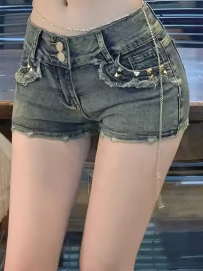Femmes coréennes rétro Y2k Shorts pantalons dame Vintage haute rue pantalons chauds femme bleu taill