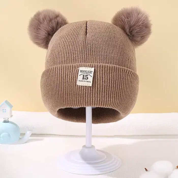 Automne hiver bébé chaud tricoté chapeaux avec Pom enfants tricot bonnet chapeau couleur unie enfant