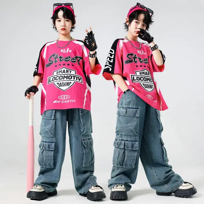 Tenue de performance de danse urbaine pour enfants, ensemble de vêtements en jean hip-hop pour garço