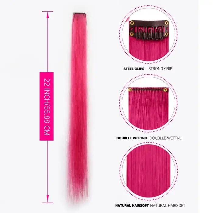 Extensions de cheveux synthétiques colorées à clips, 5 pièces, Extensions de cheveux colorées arc-en
