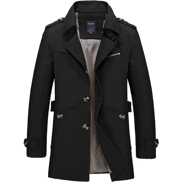 Veste coupe-vent mi-longue pour homme, col rabattu, simple, à simple boutonnage, manches longues, av