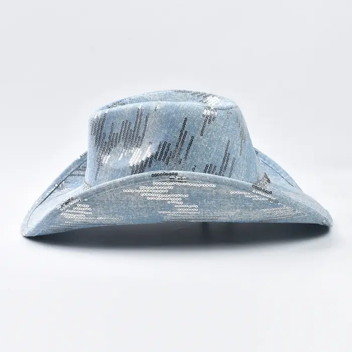 Chapeau de cowboy occidental en denim lavé, chapeau de jazz de cow-girl adapté aux vêtements décontr