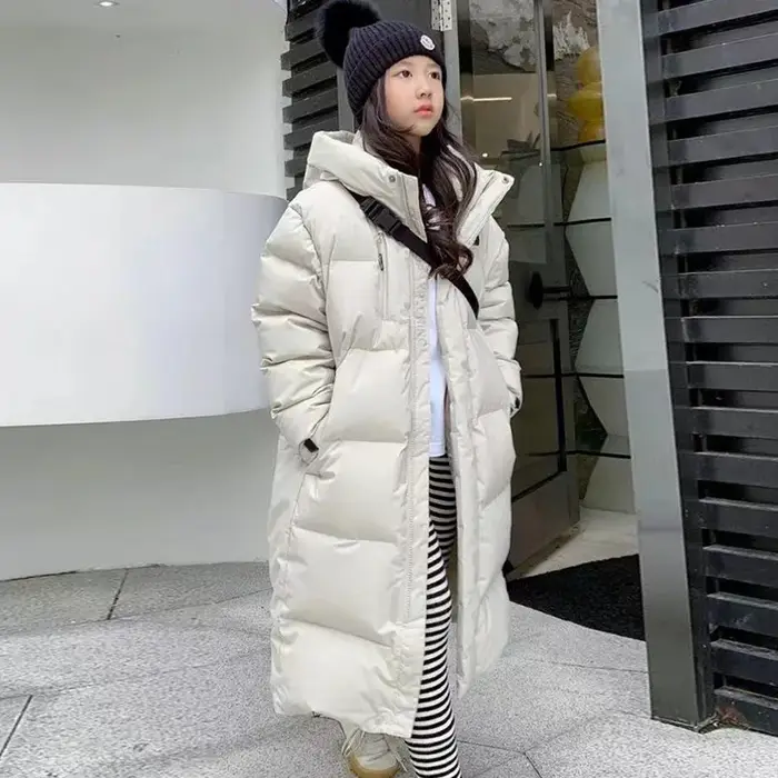 Manteau à capuche en coton pour adolescentes, veste longue et chaude, parkas rembourrées optiques, v
