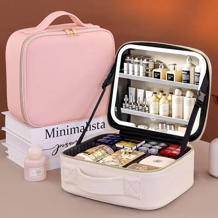 Sacs de voyage, boîte à lumière LED, grande capacité, trousse de maquillage, sac de rangement, étui 