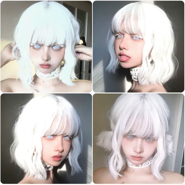 EASIHAIR – perruques synthétiques Bob courtes blanches, cheveux naturels Lolita courts et ondulés av