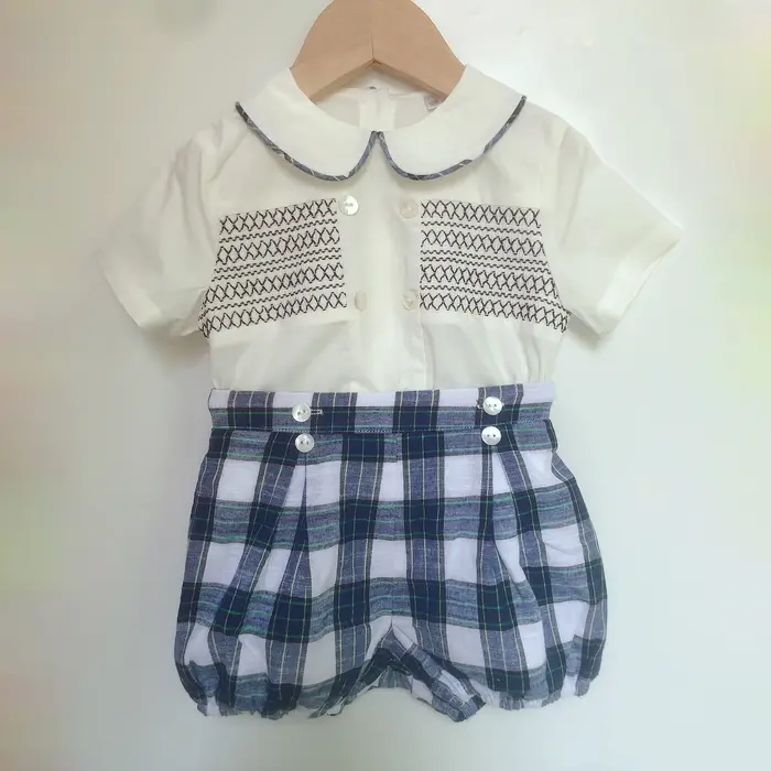 Costume britannique pour garçons, chemise en pur coton, Style espagnol, Prince, Plaid bleu, beau Bou