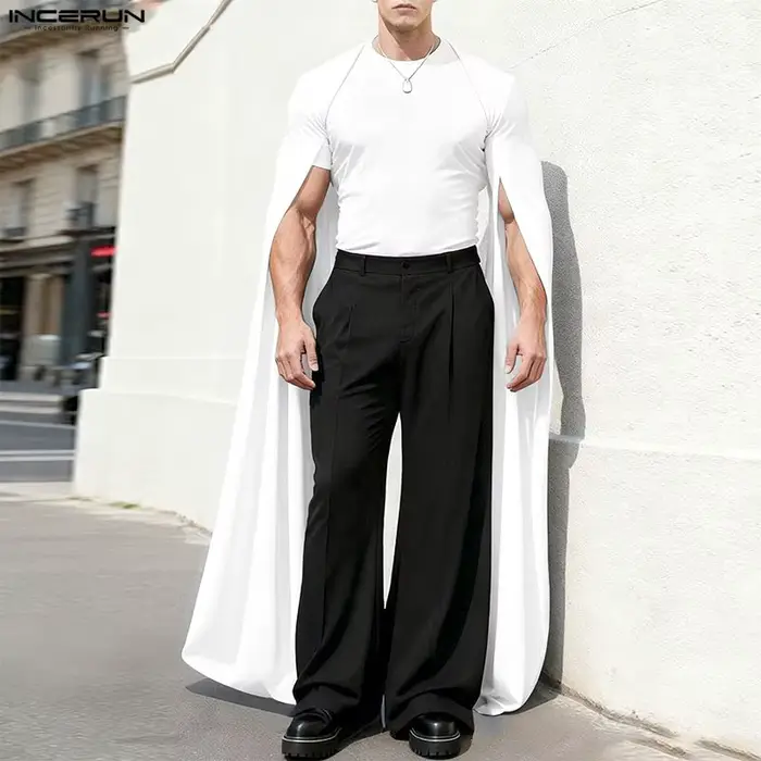 T-shirt homme INCERUN, coupe irrégulière, couleur unie, col rond, manches longues, décontracté, stre