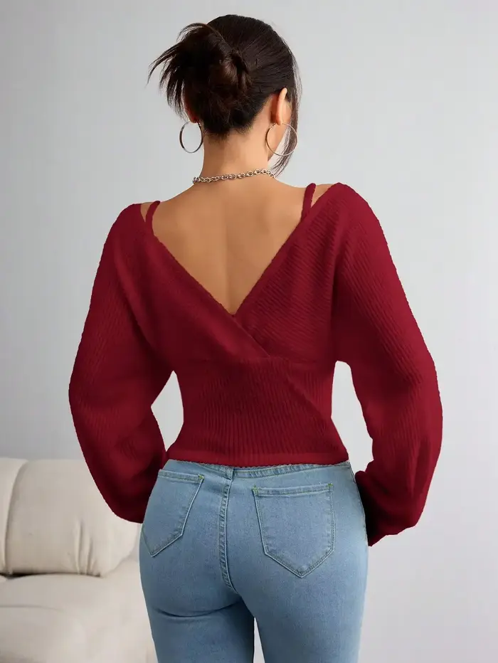 T-shirt à capuche à manches longues pour femmes, décontracté, couleur unie, tricoté, coupe régulière