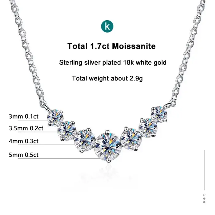 Collier Moissanite pour femme, bijoux fins de mariage avec certificats, plaqué argent Sterling 925, 
