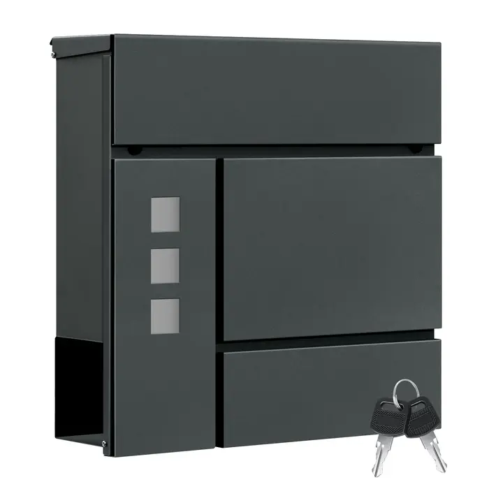 WOLTU – boîte aux lettres moderne Anthracite, avec porte-journaux, fenêtre transparente, étiquette n