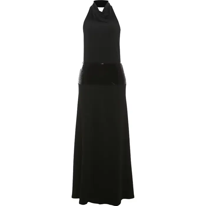Sisterlinda dos nu robes de mode élégant licou Patchwork drapé Maxi moulante femme solide Simple soi