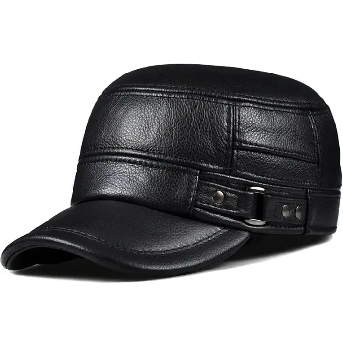 Casquette d'hiver en cuir véritable pour hommes, casquette plate, militaire, élégante, casquette de 