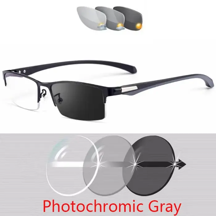 Lunettes de myopie photochromiques à demi-monture en métal pour hommes et femmes, lunettes caméléon 