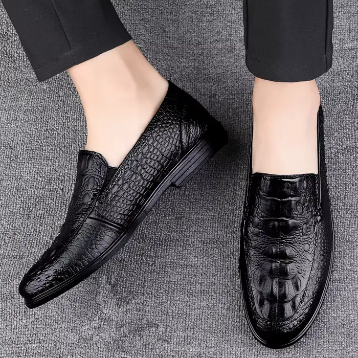 Chaussures décontractées en cuir véritable pour hommes, mocassins d'affaires formels, motif crocodil