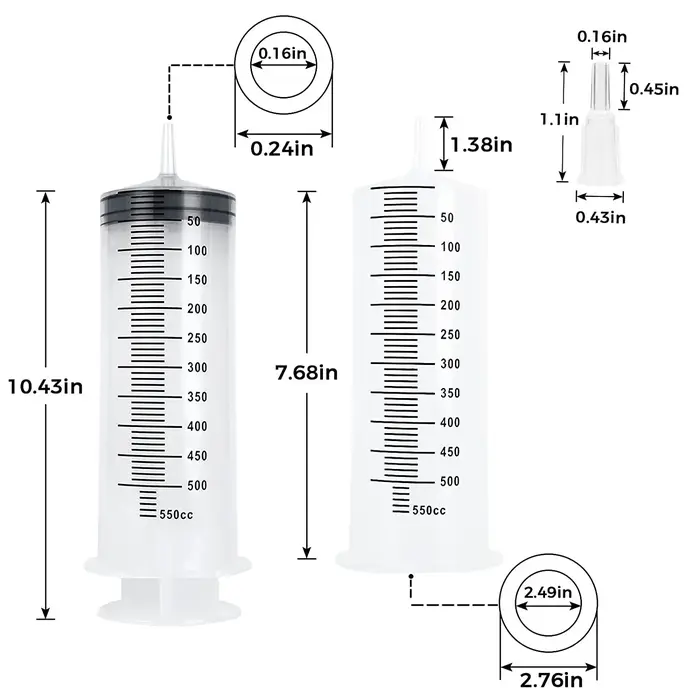 Seringues de grande capacité 50ml/100ml/150ml/200ml/250ml/350ml/550ml avec tuyau de 1M, pompe d'inje