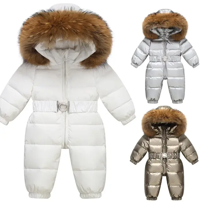 Doudoune imperméable à capuche en fausse fourrure pour enfants, salopette d'hiver pour enfants, comb
