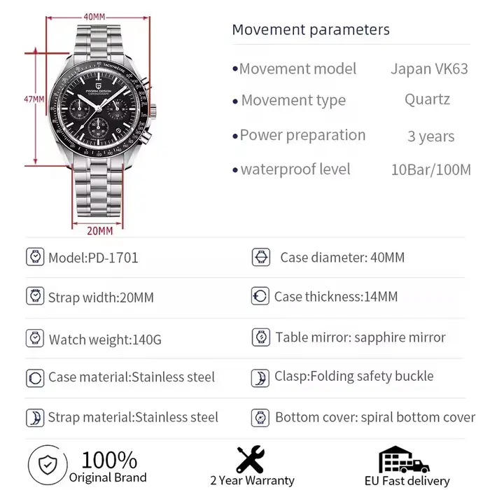 Montre pour homme PAGANI DESIGN 500, chronographe sportif à cadran circulaire, mouvement japonais, s