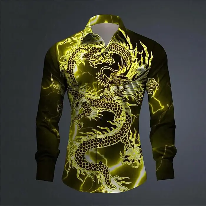 Chemise hawaïenne à boutons pour hommes, imprimé Dragon imprimé en 3D, vêtements d'extérieur à manch