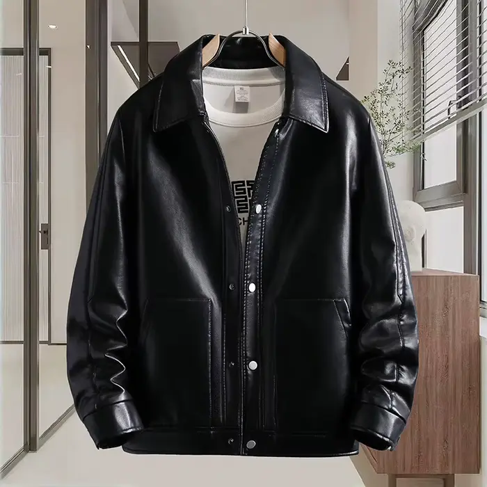Cette veste d'automne à col montant de haute qualité la plus vendue est une veste en cuir décontract