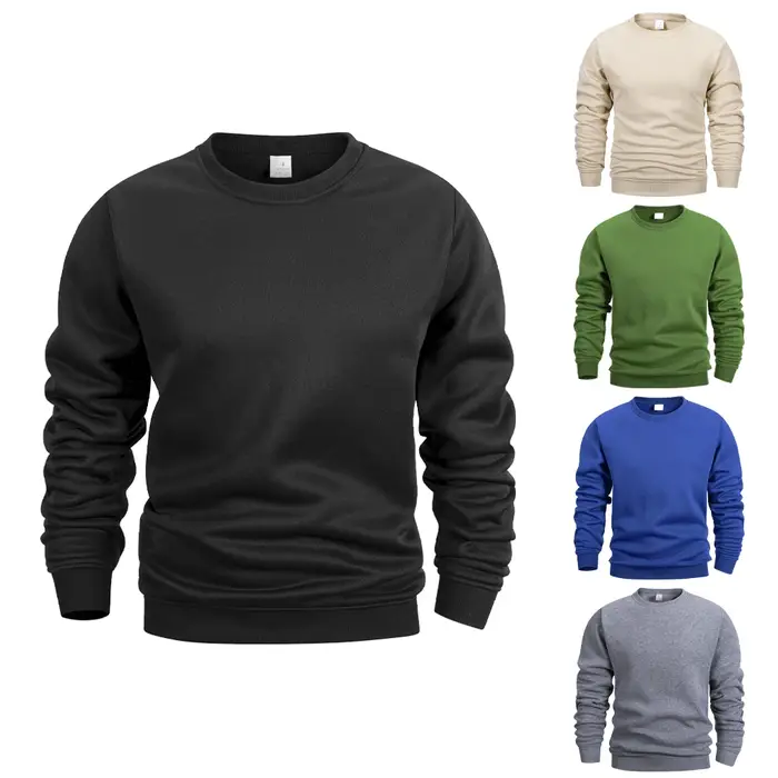 Sweat-shirt à col rond pour hommes, couleur unie, printemps, extérieur, décontracté, quotidien, manc