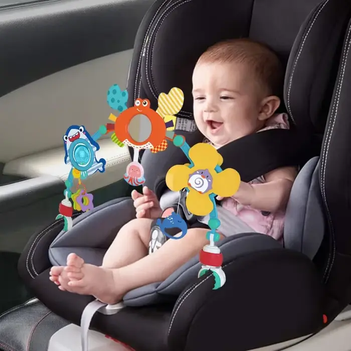 Arc de poussette pour bébé avec jouets suspendus pour motricité fine et développement sensoriel pour enfants en poussette ou en voiture