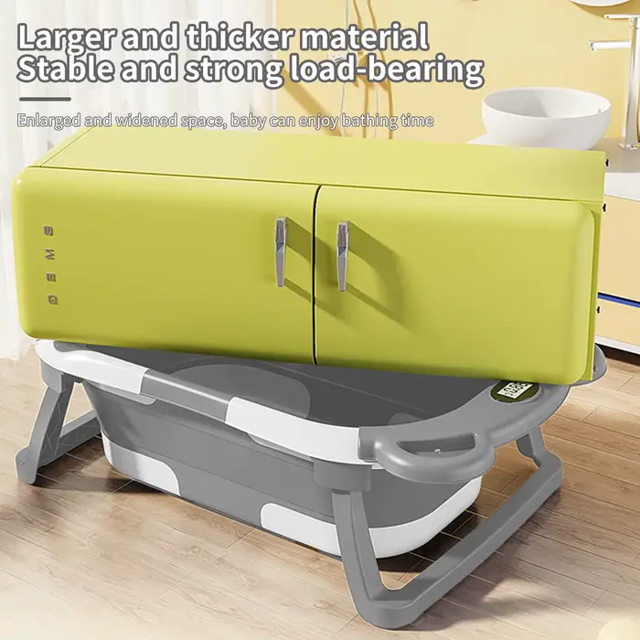 Baignoire pliable pour bébé avec thermomètre, tapis de bain antidérapant, coussin de soutien, baigno