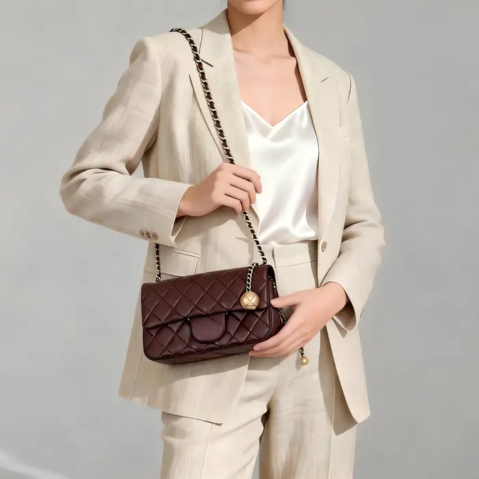 Sac à main en cuir de vachette, sac à main à motif diamant avec chaîne, sac de banlieue tendance, sa