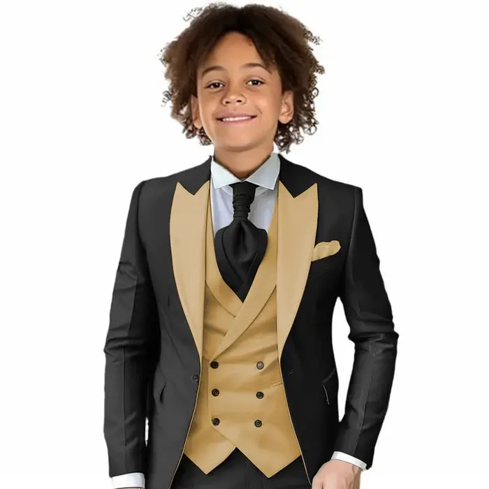 Costumes formels pour garçons, ensemble de fête de mariage, veste à revers avec pantalon, gilet, smo