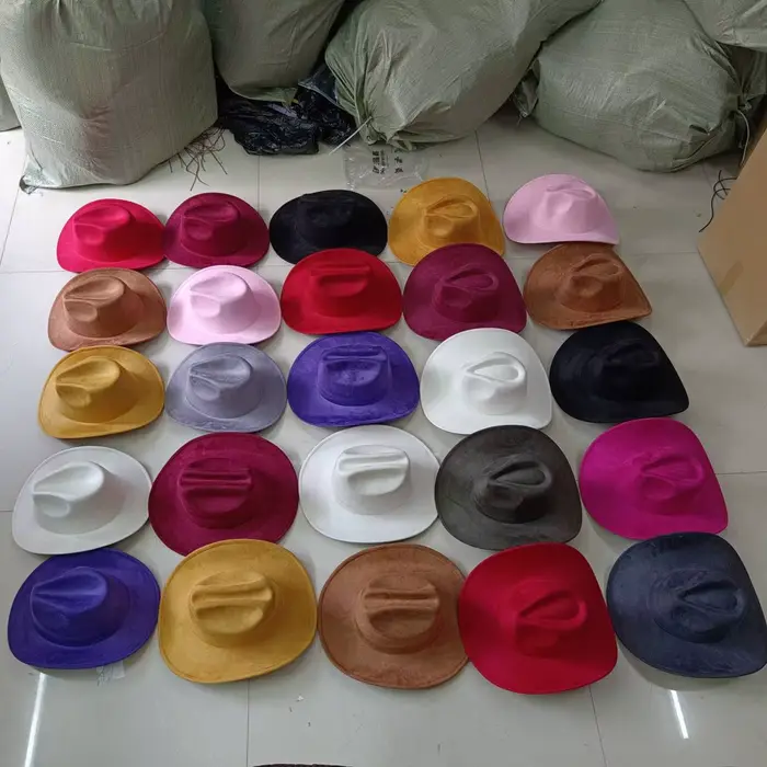 Chapeau de cowboy en daim vert armée, nouveau modèle grande taille, en daim, avec dessus en forme de