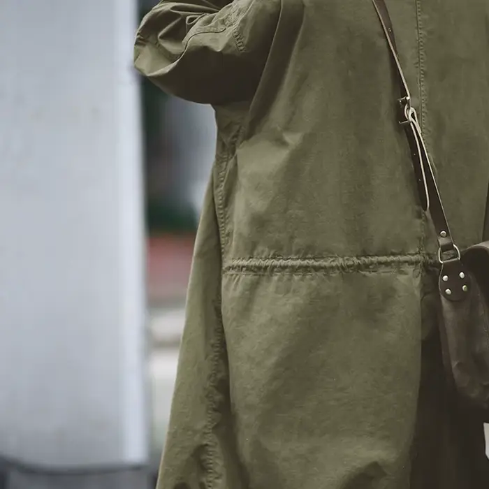 Maden hommes Vintage M65 queue de poisson vert et chameau Trench manteau tissé taille corde mi-longu
