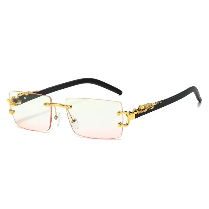 Lunettes de soleil sans monture pour femmes et hommes, décoration guépard, rectangulaires, de marque
