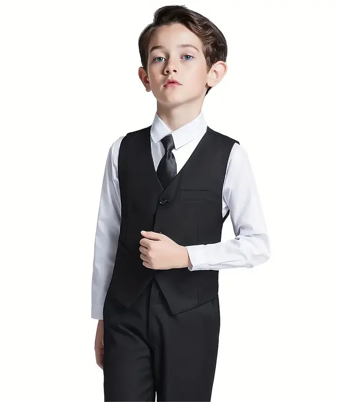 Costumes pour garçons, veste 4 pièces, gilet, pantalon, cravate, robe aléatoire pour adolescents, sp