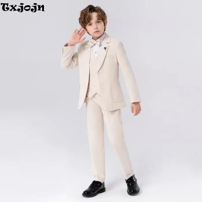 Ensemble de costume personnalisé pour enfant, 4 pièces, Blazer, gilet, pantalon, nœud papillon, fête