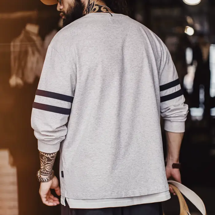 Sweat-shirt rétro à rayures brodées pour hommes, gris, léger, col rond, manches longues, pull en tri