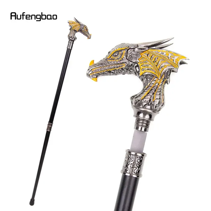 Bâton de marche tête de Dragon de luxe, 93cm, noir, or, avec plaque cachée, auto-défense, mode canne