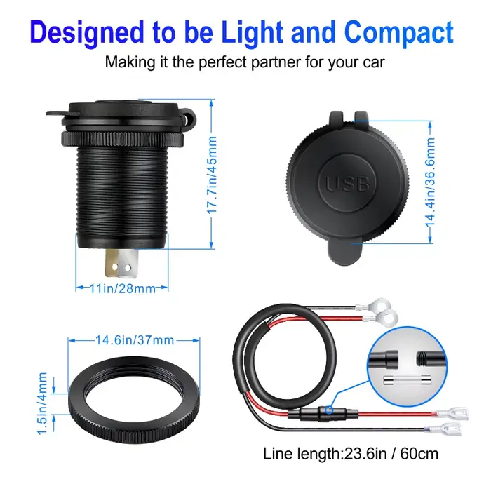 Prise USB 3.0, adaptateur de charge rapide Type-C 60W pour voiture, camion, moto, camping-car, batea