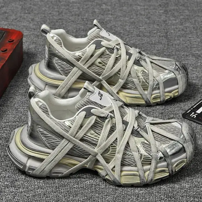 Baskets de rue à lacets pour hommes, Niche d'épissure épaisse, chaussures de sport de couleurs mélan